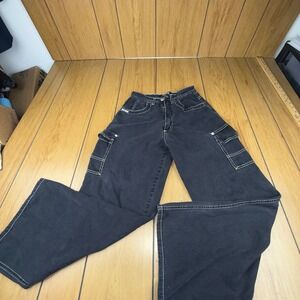 BOSS I.G. Design Women's Jeans Size 3 Black‎ Denim Flare Leg Cargo Pockets vtg